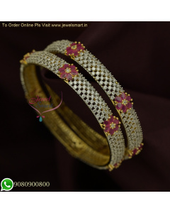 Gold Silver Two Tone Floral Ruby CZ Bangles | Popular Design | Online at Best Prices B25912