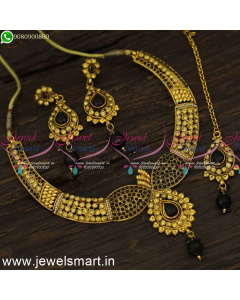 Golden Yellow with Black Stones Fashion Jewellery Set With Maang Tikka NL24084