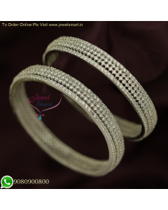 Gorgeous 4 Line White CZ Bangles | Broad Diamond Look Jewellery | Rhodium-Plated B25868