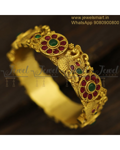 Gorgeous Peacock Antique Gold Bangles Design Open Type Valayal Models BJS6579