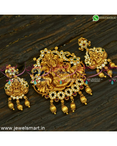 Graceful Laxmi God Temple Jewellery Traditional Pendant Earrings Gold Design PS25011