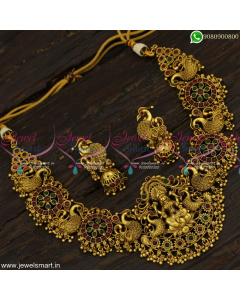 Grandiose Designer Temple Jewellery Lofty Choker Necklace With Jhumka Earrings Online NL23295