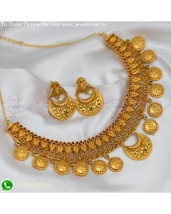 Half Chand Laxmi Coin Drops Leaf Jelebi Necklace Set Antique Gold NL25268