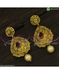 Handcrafted Fashion Jewellery Designs Nakshi Earrings Antique Gold Plated ER22339