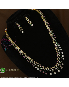 Heart Design Long Necklace Set with Floral Drops | Gold Plated Light Weight Jewellery NL29366