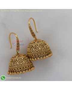 Intricately Designed Antique Gold Hook Jhumka Earrings – Timeless Elegance J26950