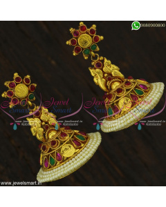 Huge Temple Coin Jhumka Earrings Pearl Lining Jewellery Antique J22052