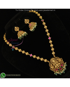 Jadau Kundan Hald Beads Mala with Temple Lakshmi Devi Pendant & Jhumka Earrings – Premium Gold Inspired Jewelry NL26912
