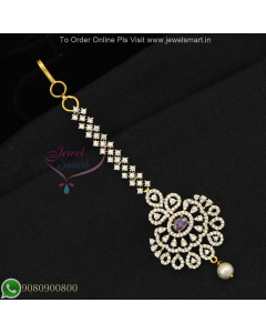 Simple CZ White Stones Gold and Silver Plated Maang Tikka Nethichutti – Affordable Bridal Jewellery M27221