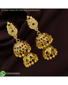 Impon Double Layer AD Stone Jhumka Earrings - South Indian Jewellery J26589