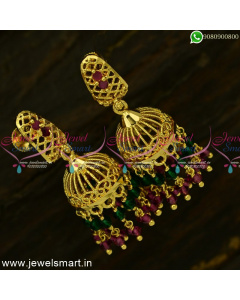 Incredible Latest Gold Jhumka Designs 2 Layer Crystal Latkans Handmade J24943