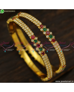 Indian Baby Bangles Designs Sparkling Ruby Emerald and White Stones B23718