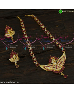 Jaipuri Fashion Jewellery 3D Peacock Marquise Short Gold Necklace Designs NL22321