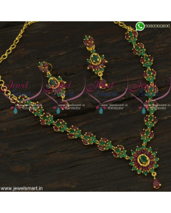 Jaipuri Style Gold Necklace Design Stone Colour Ruled Jewellery Models Online NL22347