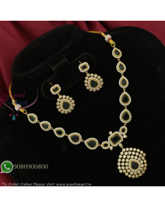 Film Star Jyotikaa Inspired Designer Necklace Set – Gold Plated CZ Teardrop Pattern Jewellery NL27408