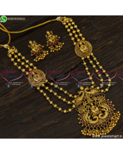 Kids Long Necklace Temple Jewellery Mugappu Design Beaded Collections NL23453