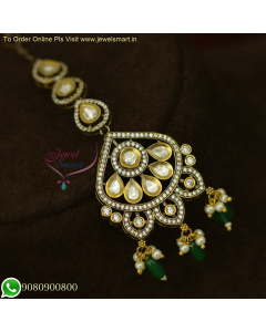 Kundan and CZ Maang Tikka with Monalisa Color Stone Drops - Exquisite Bridal Jewelry T26038