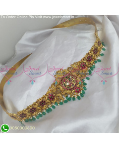 Latest in Hip Chain Vaddanam Real Kemp Green Drops Flexible Front H25180