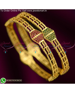 Latest Kambi Valayal Gold Covering 3 String AD Bangles Multi Colour B25381