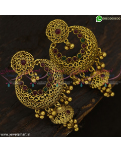 Lavish Gold Chandbali Earrings Designs With Jhumka Antique Imitation Jewellery Online J22958