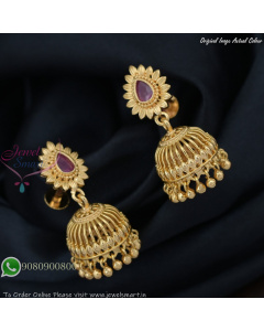 Lightweight Gold Plated Jhumka Earrings with Screw Back J27393