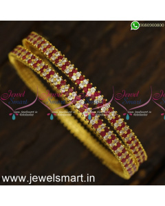 Majestic Diamond Bangles Design Set of 2 Traditional Gajulu Gold Plated Online B24024