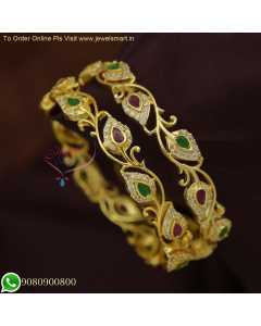 Exquisite Mango Design Bangles | CZ and Ruby Emerald Stones | Stylish Jewelry B26030