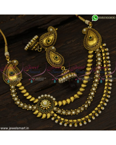 Mango Jhumka Earrings With 3 Chain Layered Necklace Design Antique Jewellery Online