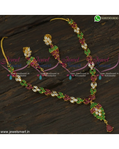 Marquise Colour Stone Dominated Gold Necklace Design Jaipuri Jewellery Online NL22350