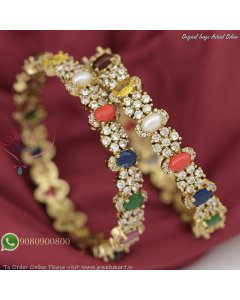 Mehndi Plated Victorian Style CZ Stone Bangles – Antique Matte Finish B27425