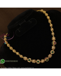 Nagas Work Beaded Design Short Necklace with Ruby & Green Stones | Gold Plated Traditional Jewellery NL29361