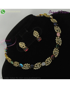 Elegant Navaratna CZ Necklace Oxidized Victorian Finish– Multi-Stone Designer Jewellery NL29303