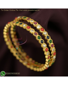 Elegant Navratna Gold Bangles with Multi-Stone Design | Traditional Indian Jewelry B26695