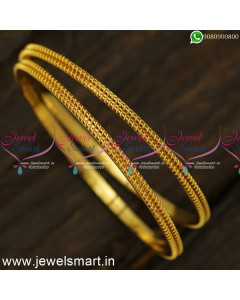 New and Unique Simple Gold Bangles Design Double Tube Emboss Online B24556
