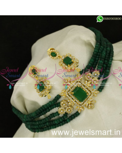 Newest Crystal Mala Choker Necklace for Lehenga Red and Green Colour Options NL24046