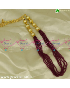 NL17582 6 Strand Maroon Colour 2 MM Crystal Mala Handmade Jewellery Designs Online