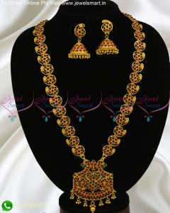 Marvelous Kemp Gold Haram Designs With Jhumka Maang Tikka Latest Online NL22253