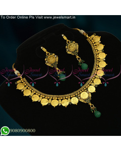Low Price Temple Jewellery Antique Coin Necklace Traditional Kasumalai Online NL22344