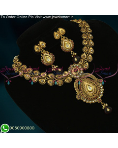 Light Purple Low Price Antique Gold Necklace Set Made from Copper Metal NL24083