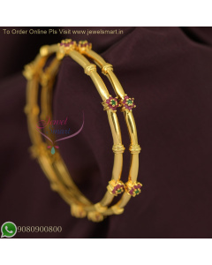 Diamond Jewellery Inspired Ruby Emerald Thin String One Gram Gold Bangles Design B26726