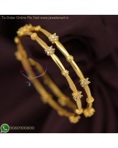 Diamond Jewellery Inspired CZ White Thin String One Gram Gold Bangles Design B26727