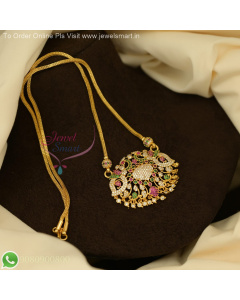 One Gram Gold Flexible Chain with Peacock CZ Pendant - Traditional South Indian Jewellery PS27088