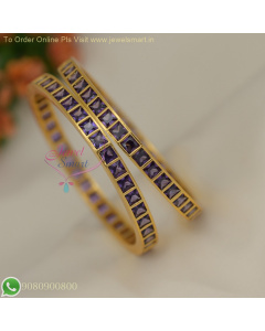 Original CZ Colour Stones Party Wear Bangles - Dull Gold Plated