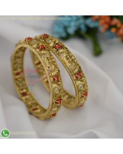Pavalam or Coral Inspired Temple Antique Gold Bangles – Latest Trending Designs B26946