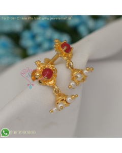 Pavalam (Coral) and Pearls Small Earrings – Traditional Gold-Inspired Design ER26923