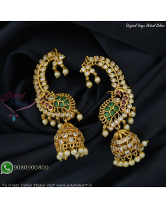 Antique Gold Peacock Design Earrings with Jhumka – CZ Stones & Pearls J27413