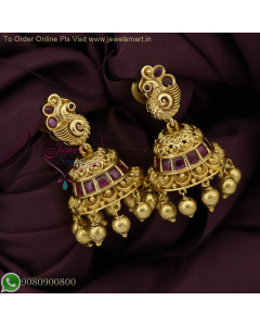 Peacock Design Antique Gold Jhumka Earrings | Medium Size & Affordable J27025

