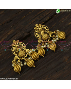 Pearl and Golden Kharbuja Drops Fashionable Earrings Peacock Antique Jewellery ER23024