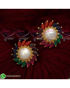 Pearl Ear Studs Online Marquise AD Stones Designer Jewellery Collections ER19488