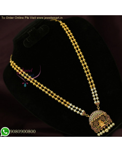 Fresh Water Pearl Temple Jewellery 2 Line Golden Beads Long Necklace Rani Haar NL26126